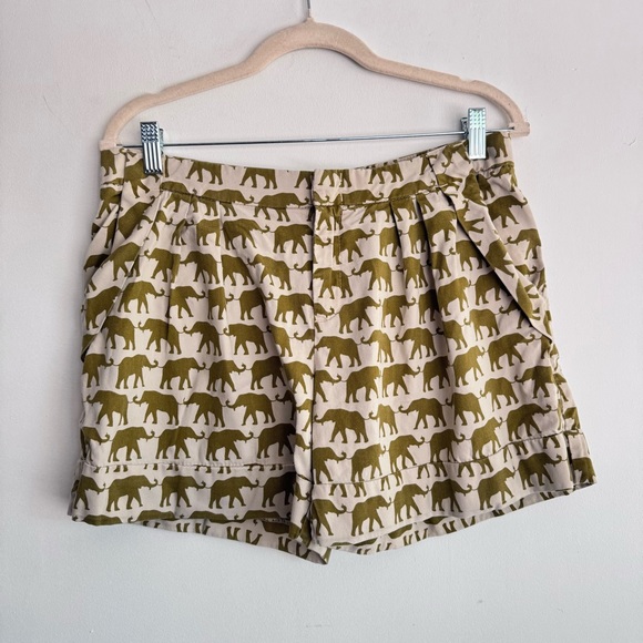 Anthropologie Pants - Anthropologie Cartonnier Green‎ Finchley Elephant Print Safari Cuffed Shorts 6